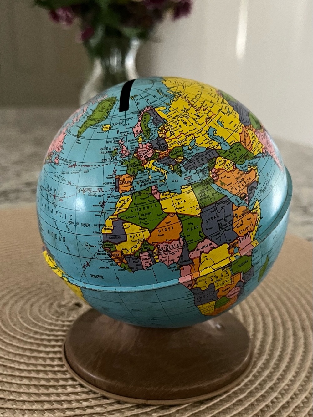Vintage Ohio Art Company Miniature Globe Bank Approx 5”